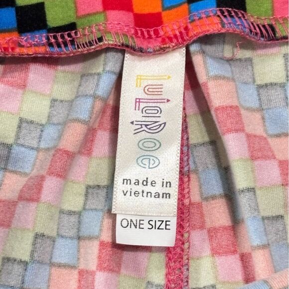 LuLaRoe | Orange Multi Checkered Women’s Stretchy Leggings - Picture 14 of 14